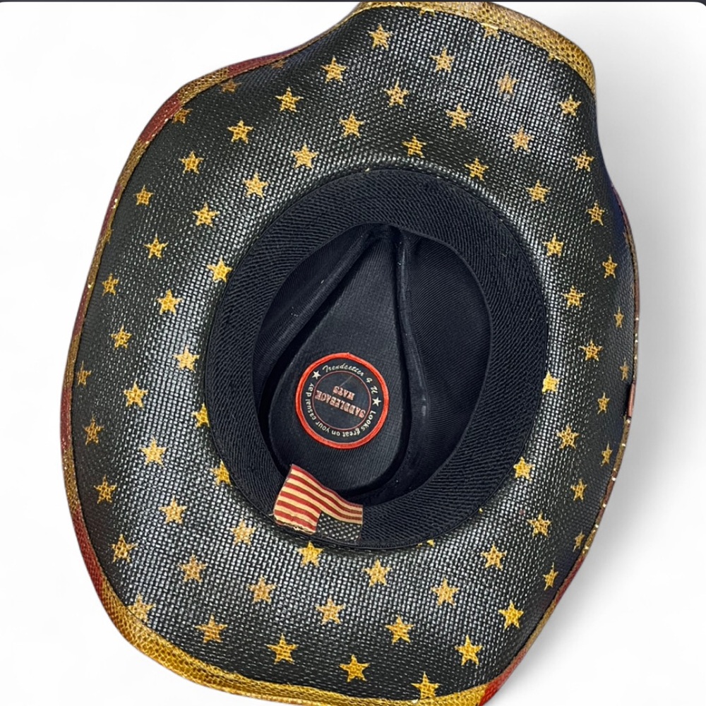 Vintage Saddleback American Flag Straw Cowboy Hat - ONE SIZE - USA - Patriot - Picture 3 of 15